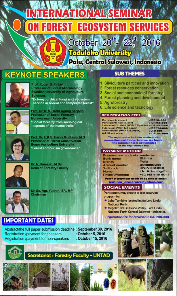 INTERNATIONAL SEMINAR ON FOREST ECOSYSTEM SERVICES – TADULAKO UNIVERSITY
