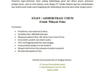 LOWONGAN PEKERJAAN PT. Asiana Chemicalindo Lestari Jakarta